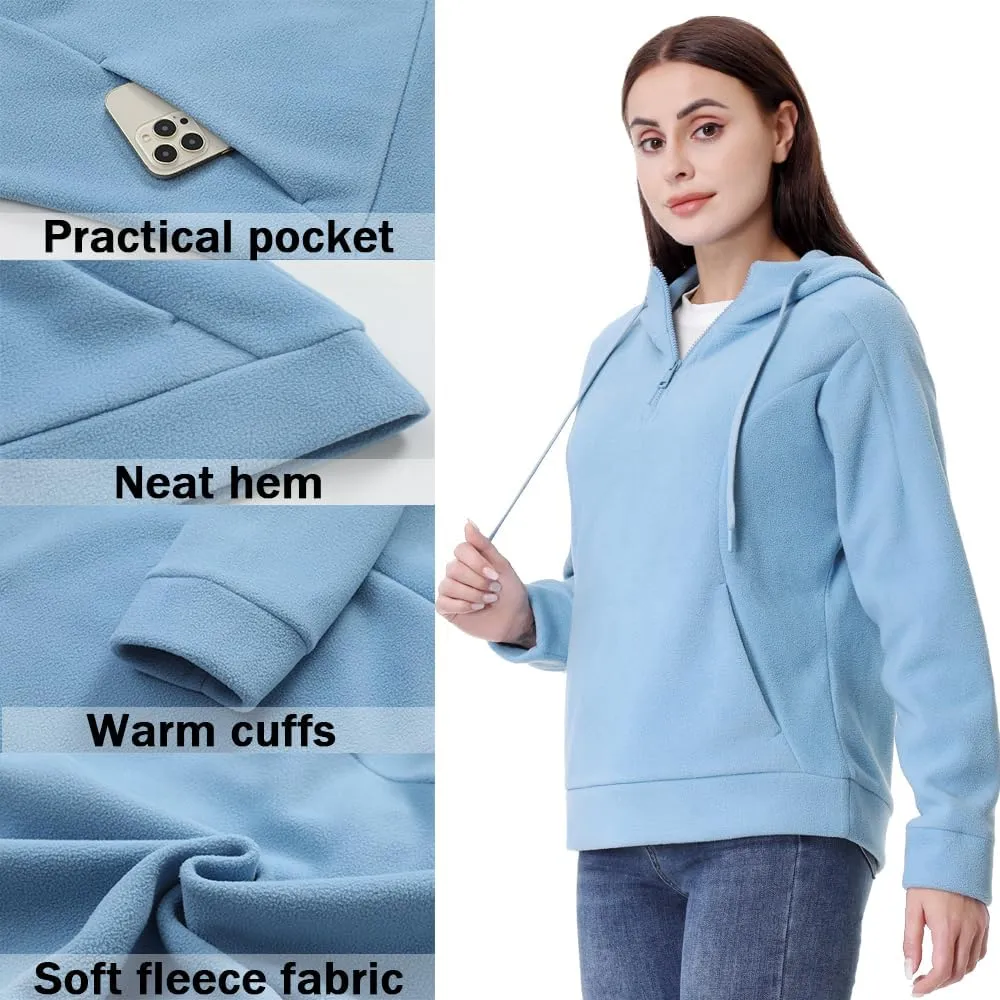 GIMECEN Women's Polar Fleece Hoodies Quarter Zip Sweatshirt Long Sleeve Sweaters Casual Pullover Jacket with Pocket