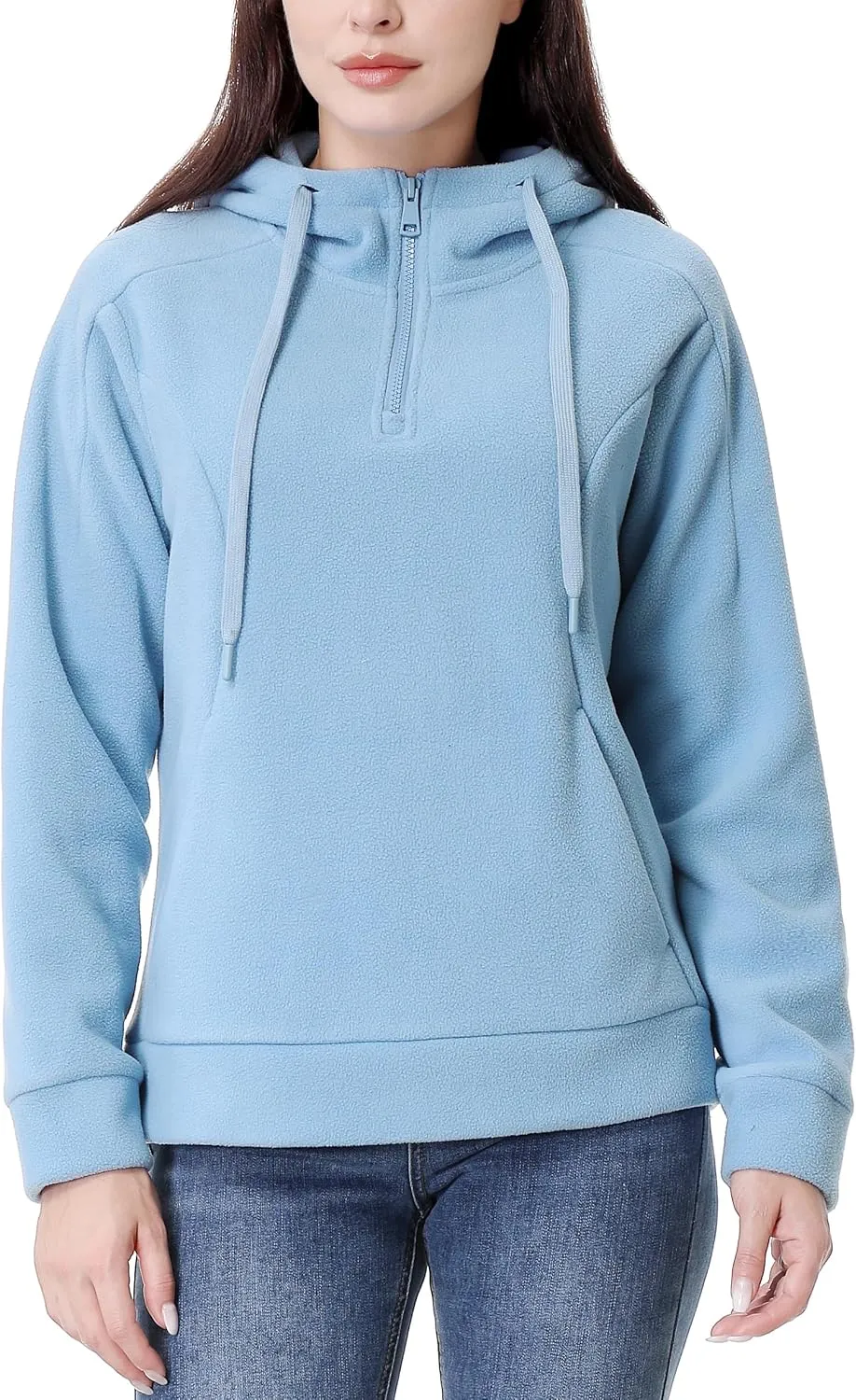 GIMECEN Women's Polar Fleece Hoodies Quarter Zip Sweatshirt Long Sleeve Sweaters Casual Pullover Jacket with Pocket