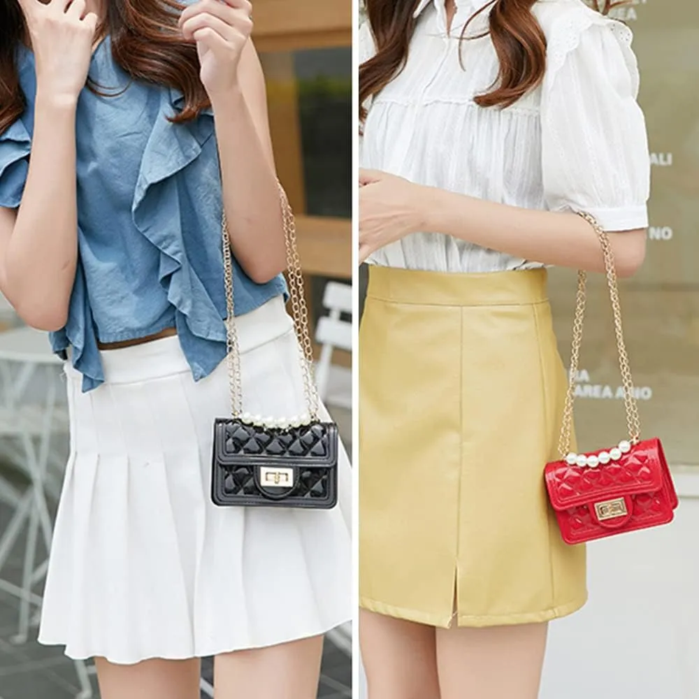 Girls Crossbody Purses with Chain Strap Silicone Resin Handbag Mini Casual Messenger Shoulder Bag