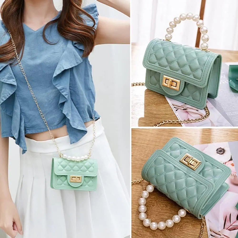 Girls Crossbody Purses with Chain Strap Silicone Resin Handbag Mini Casual Messenger Shoulder Bag