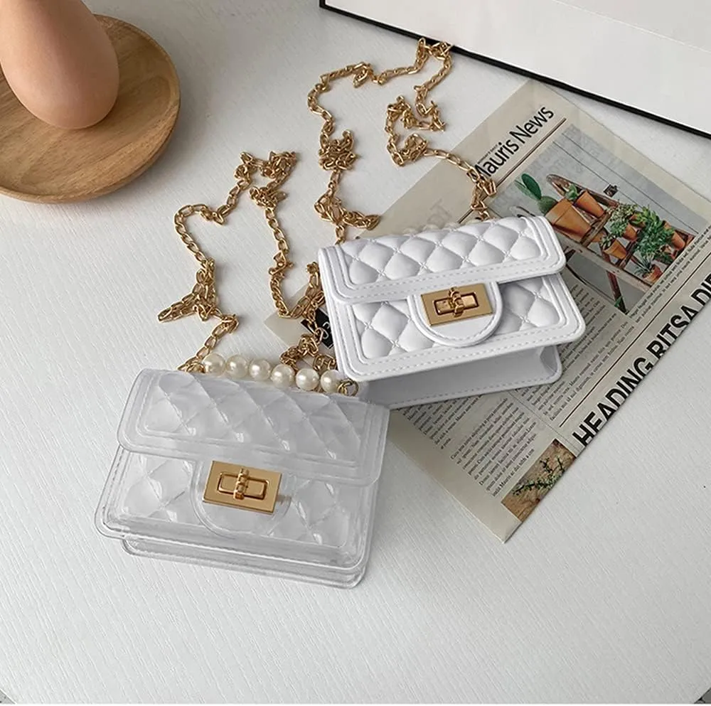 Girls Crossbody Purses with Chain Strap Silicone Resin Handbag Mini Casual Messenger Shoulder Bag