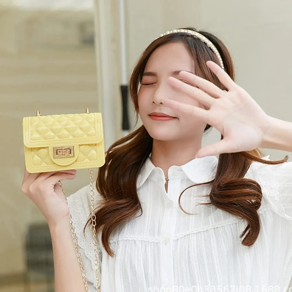 Girls Crossbody Purses with Chain Strap Silicone Resin Handbag Mini Casual Messenger Shoulder Bag