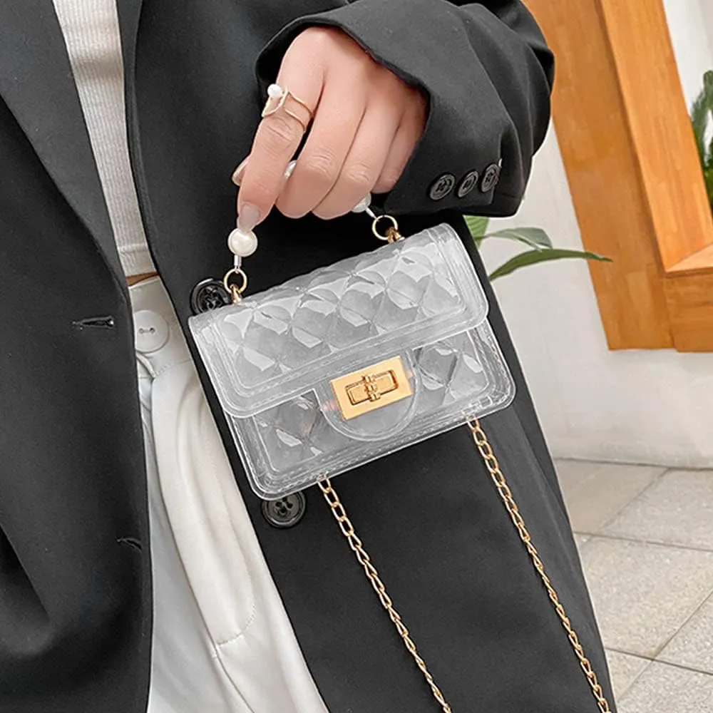 Girls Crossbody Purses with Chain Strap Silicone Resin Handbag Mini Casual Messenger Shoulder Bag