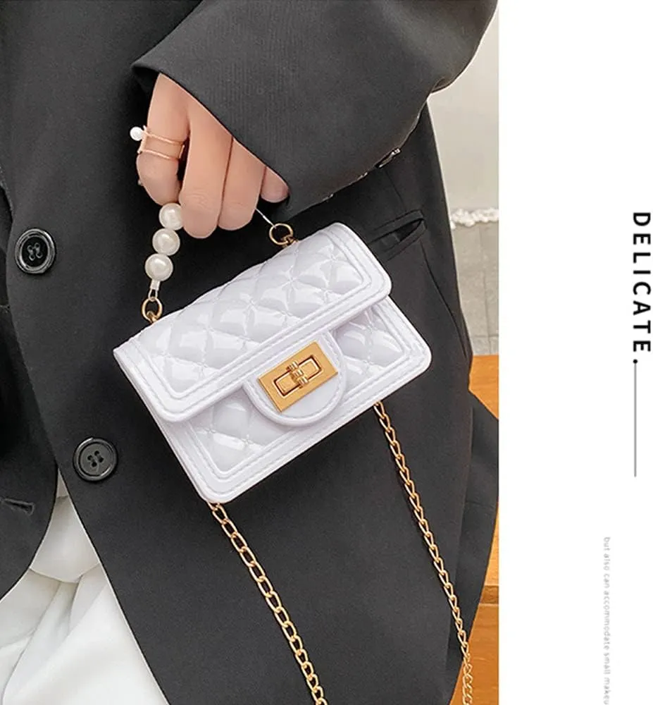 Girls Crossbody Purses with Chain Strap Silicone Resin Handbag Mini Casual Messenger Shoulder Bag