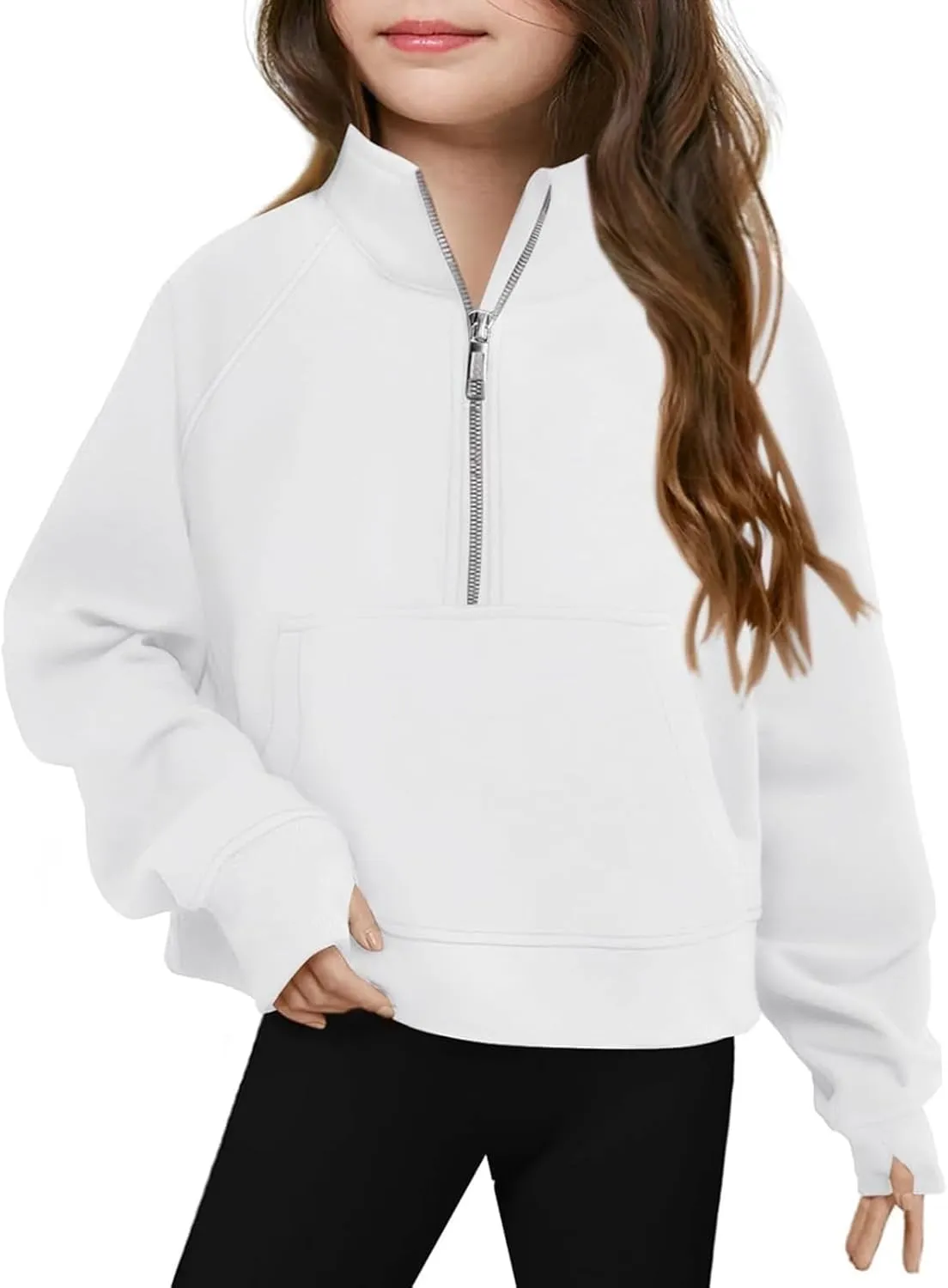 Girls Half Zip Sweatshirt Long Sleeve Pullover Tops Kids Lightweight Fleece Cute Comfortable Fall Winter Clothes