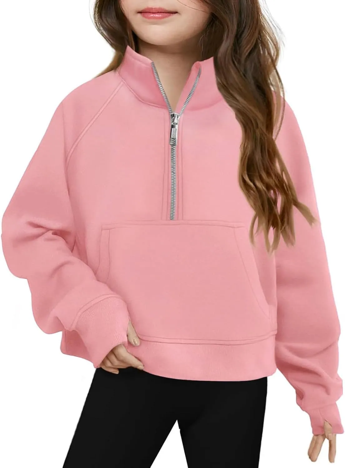 Girls Half Zip Sweatshirt Long Sleeve Pullover Tops Kids Lightweight Fleece Cute Comfortable Fall Winter Clothes