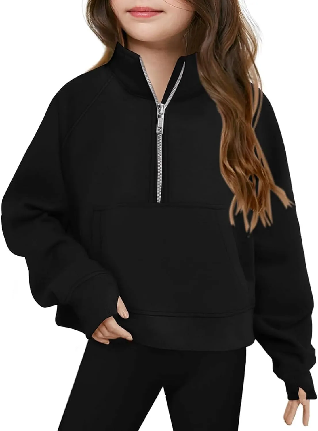 Girls Half Zip Sweatshirt Long Sleeve Pullover Tops Kids Lightweight Fleece Cute Comfortable Fall Winter Clothes