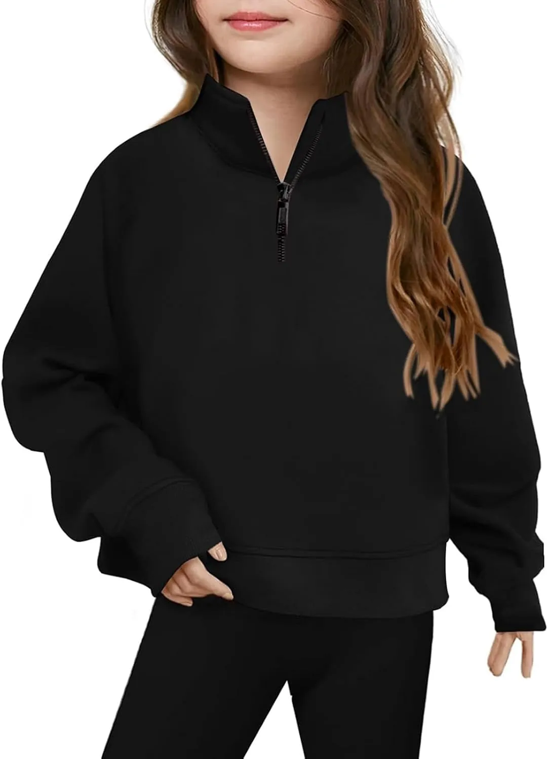 Girls Half Zip Sweatshirt Long Sleeve Pullover Tops Kids Lightweight Fleece Cute Comfortable Fall Winter Clothes