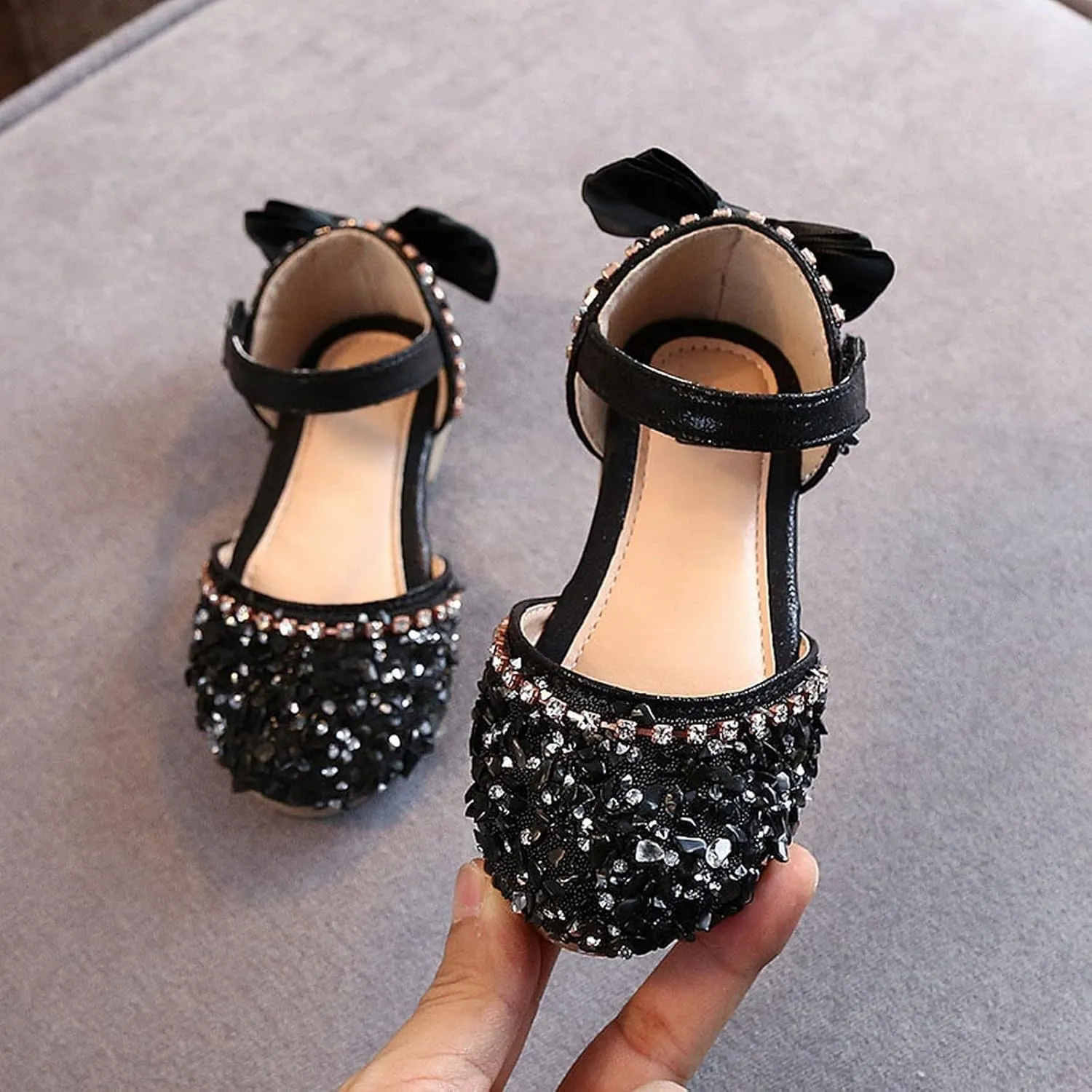 Girls Kids Dress Dance Princess Shoes Closed Toe Ankle Pearl Sandals Baby Childrens Girl Strap Bow Leather Sandals
