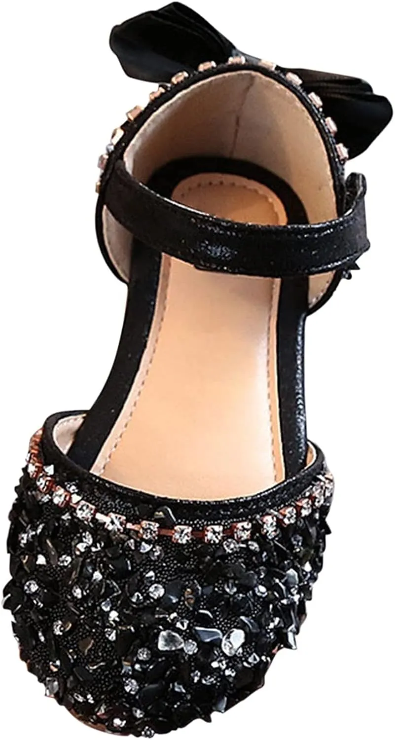 Girls Kids Dress Dance Princess Shoes Closed Toe Ankle Pearl Sandals Baby Childrens Girl Strap Bow Leather Sandals