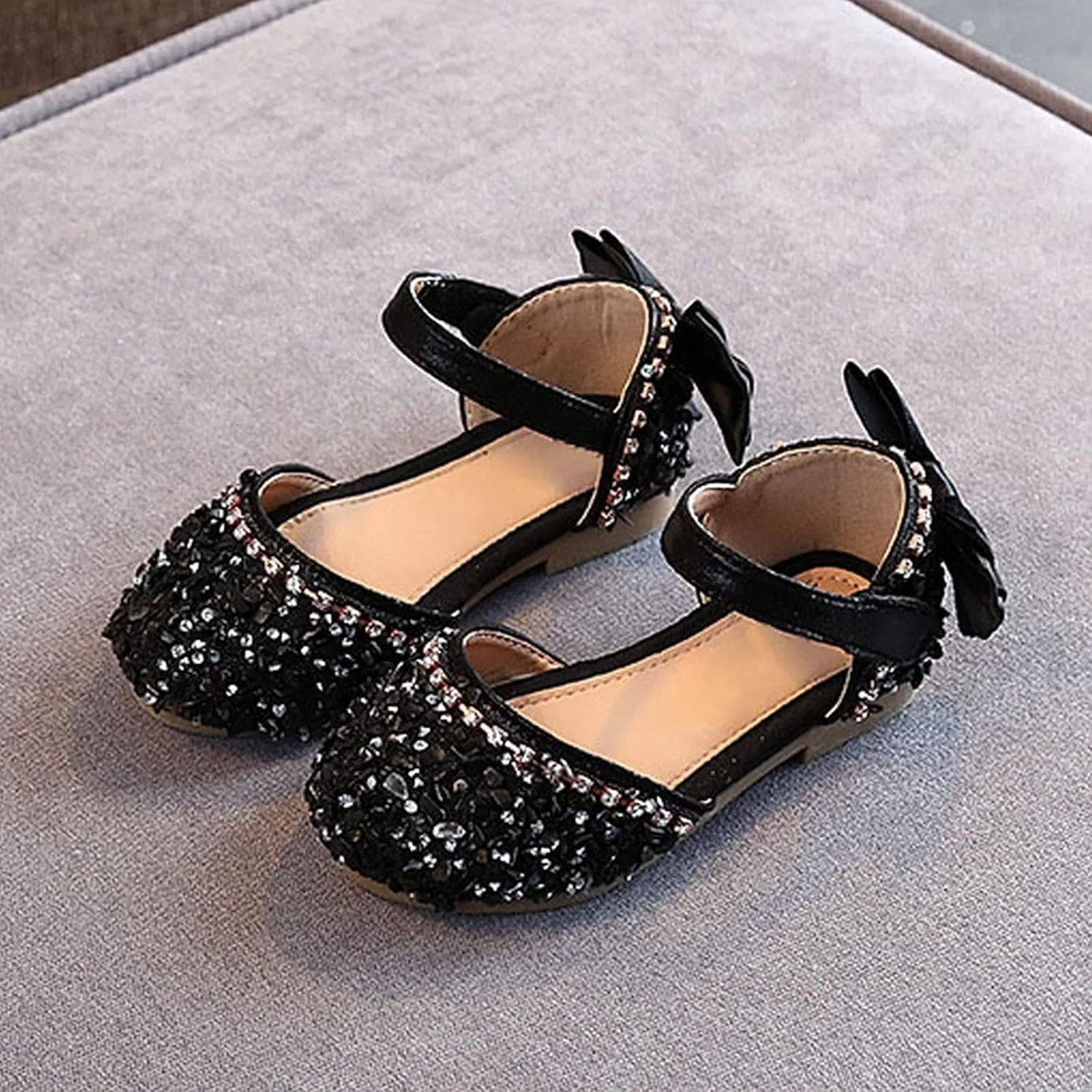 Girls Kids Dress Dance Princess Shoes Closed Toe Ankle Pearl Sandals Baby Childrens Girl Strap Bow Leather Sandals