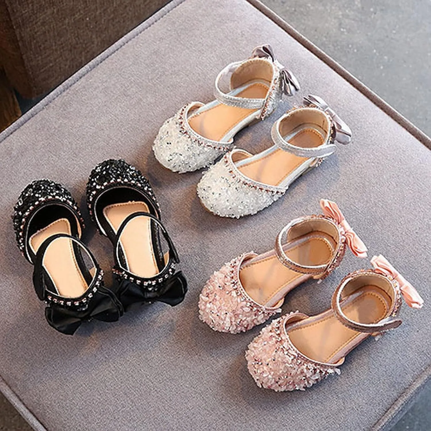 Girls Kids Dress Dance Princess Shoes Closed Toe Ankle Pearl Sandals Baby Childrens Girl Strap Bow Leather Sandals