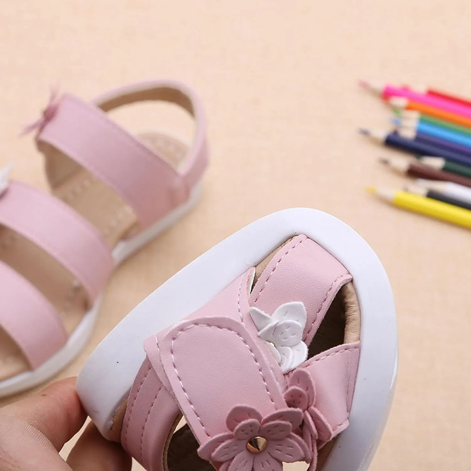 Girls Kids Foam Leather Sandals Multi Strap Flat Flower Wide Shoes Baby Toddler Summer Light Breathable Beach Water Shoes