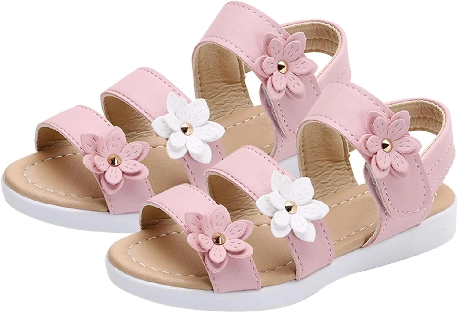 Girls Kids Foam Leather Sandals Multi Strap Flat Flower Wide Shoes Baby Toddler Summer Light Breathable Beach Water Shoes