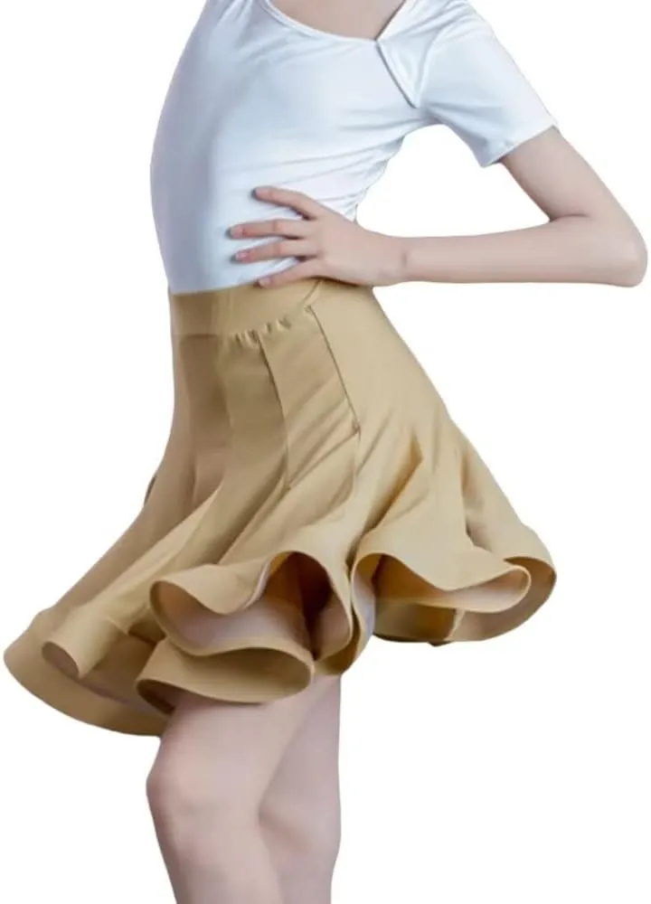 Girls Kids Latin Dance Skirt Ruffle Swing Ballroom Samba Tango Cha-Cha Practice Dancewear