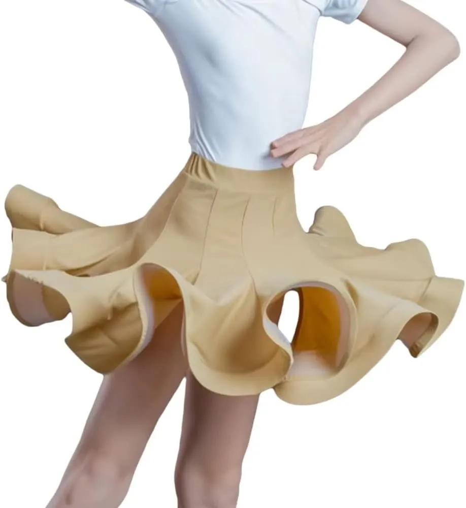 Girls Kids Latin Dance Skirt Ruffle Swing Ballroom Samba Tango Cha-Cha Practice Dancewear