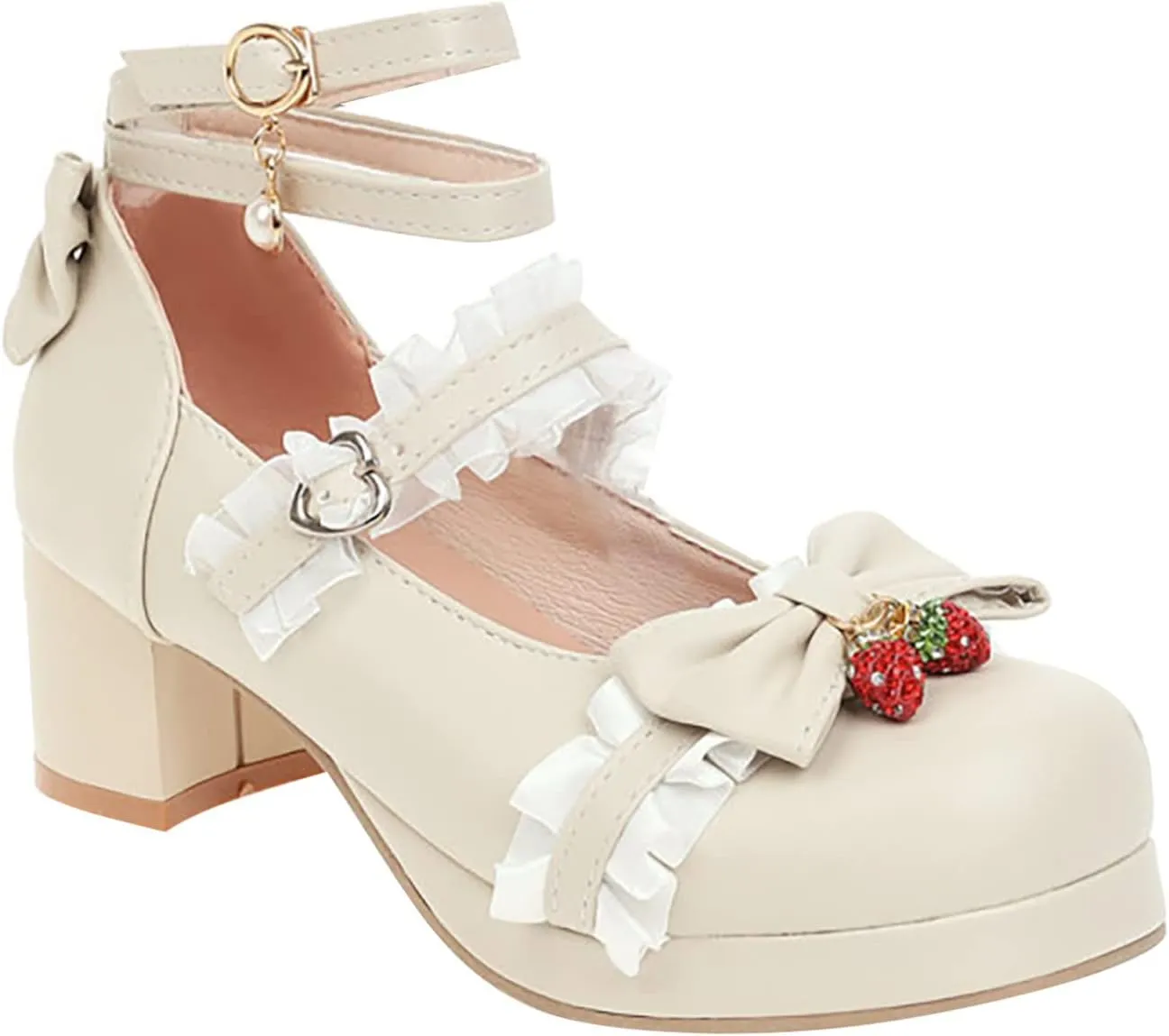 Girls Kids Leather Mary Jane High Heel Sandals Princess Ankle Closed Toe Strap Lace Pearl Shoes Wedding Fancy Sandals