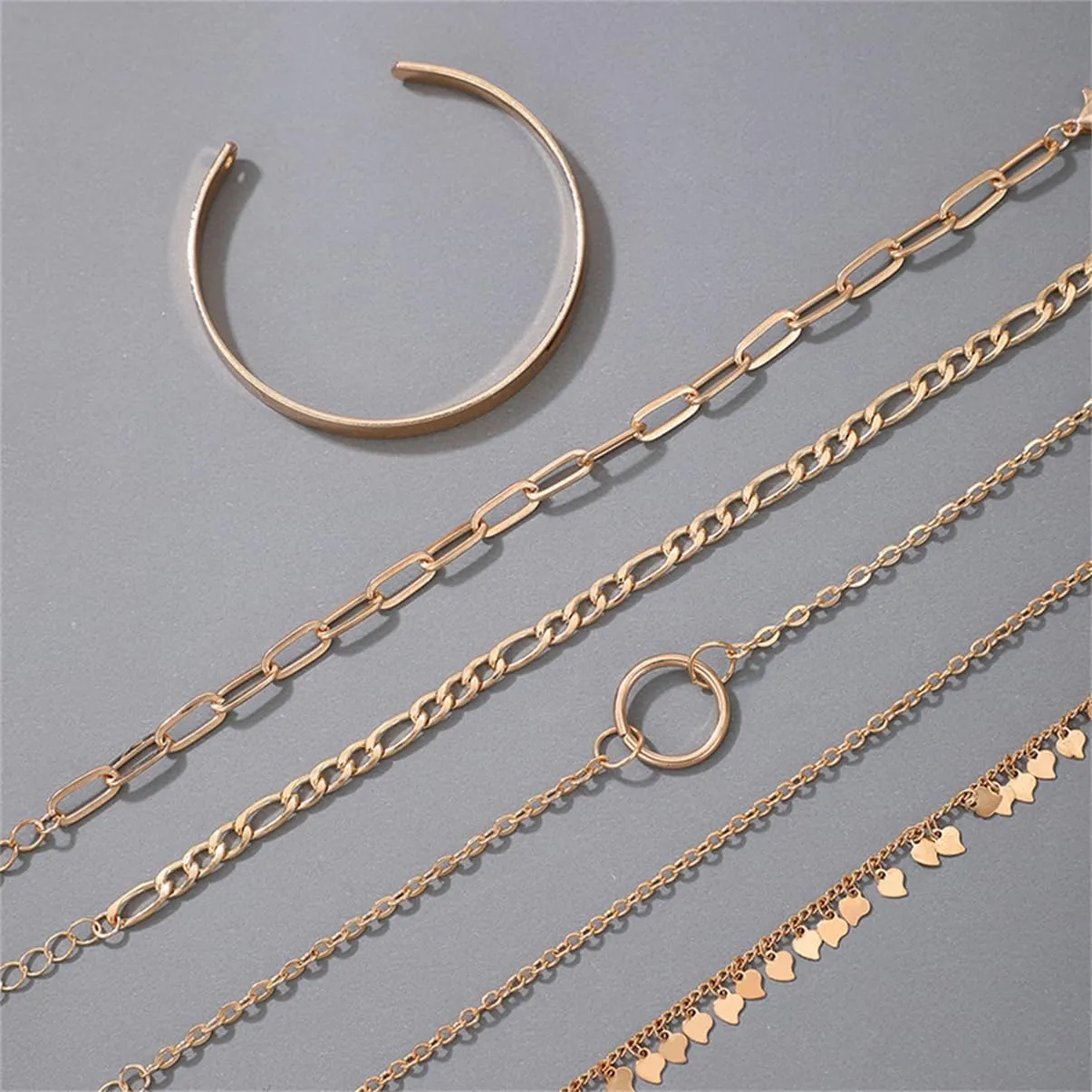 Gold Bangle Cuff Bracelets Set for Women,14K Gold Plated Stackable Bracelets for Women,Dainty Adjustable Bangle Paperclip Snake Cuban Link Chain Bracelets for Women