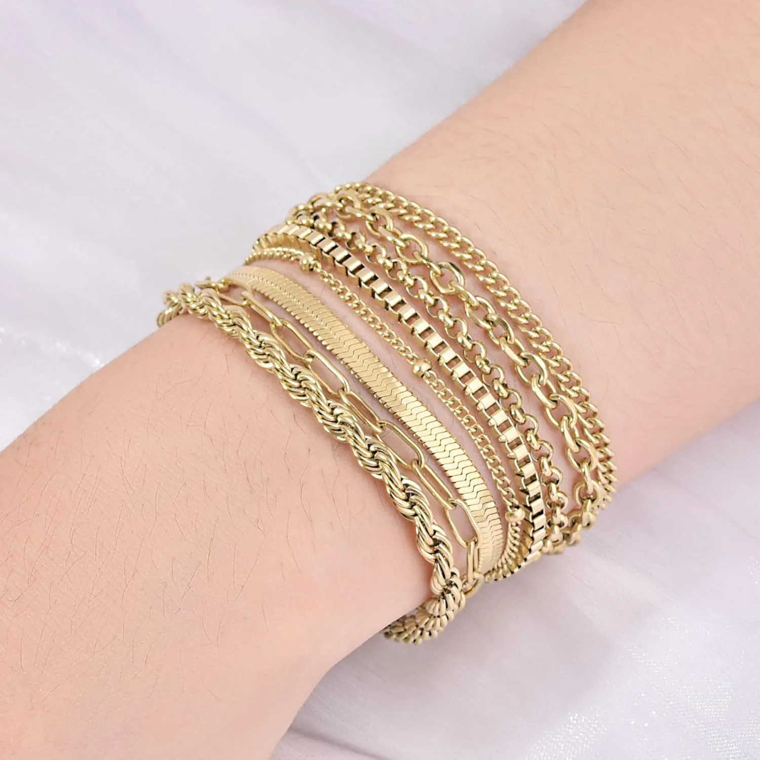 Gold Bracelets for Women, 14K Gold Plated Jewelry Sets for Women Trendy Thin Dainty Stackable Cuban Link Paperclip Chain Bracelet Pack Fashion Accessories Gifts for Womens