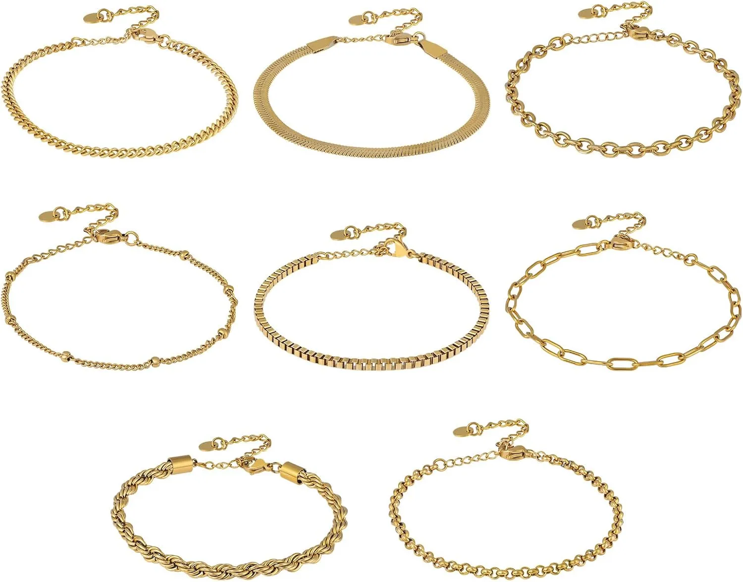 Gold Bracelets for Women, 14K Gold Plated Jewelry Sets for Women Trendy Thin Dainty Stackable Cuban Link Paperclip Chain Bracelet Pack Fashion Accessories Gifts for Womens