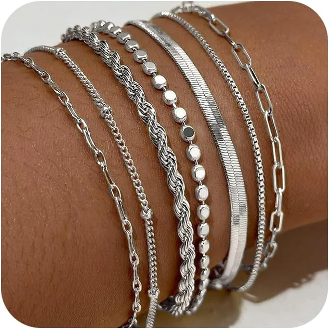 Gold Bracelets for Women,Dainty 14K Gold Plated Stack Set Trendy Stackable non tarnish Paperclip Chain Bracelets Gold Jewelry Sets Gifts for Women