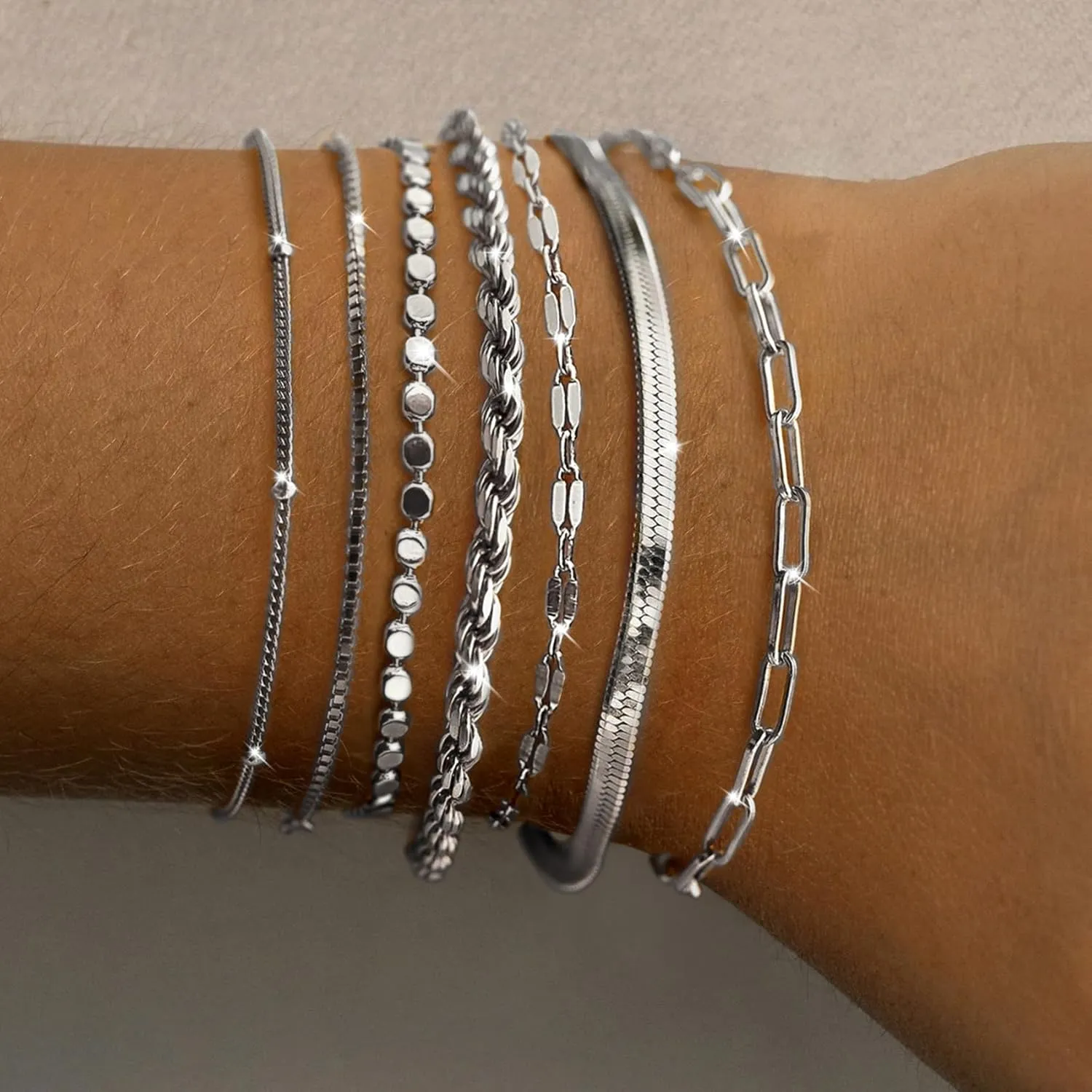 Gold Bracelets for Women,Dainty 14K Gold Plated Stack Set Trendy Stackable non tarnish Paperclip Chain Bracelets Gold Jewelry Sets Gifts for Women