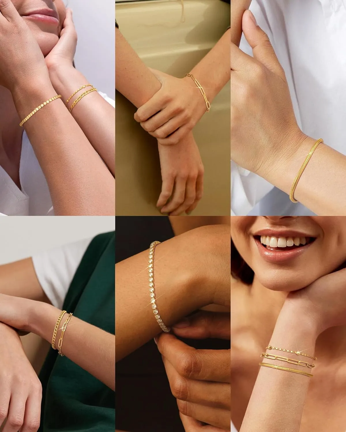 Gold Chain Bracelets Set for Women - 14K Gold Plated Dainty Cuban Link Bracelet Stack Non Tarnish Figaro Herringbone Paperclip Beaded Bracelet Pack Jewelry Gifts for Women