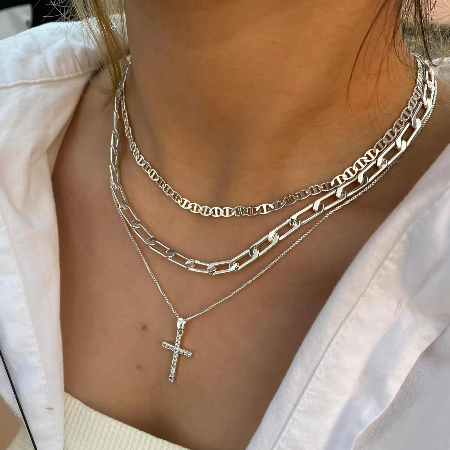 Gold Cross Necklace for Women 14K Gold Plated Dainty Layered Pendant Choker Simple Trendy Cute Cross Charm Diamond Necklace Faith Jewelry Religious Gift