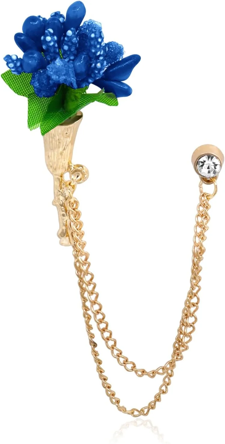 Gold Crystal Flower Brooch Lapel Pin for Men Rhinestone With Hanging Chain Brooch for Men Suit Fashion Tuxedo Tie Hat Scarf Collar Pins for Men Women Gifts