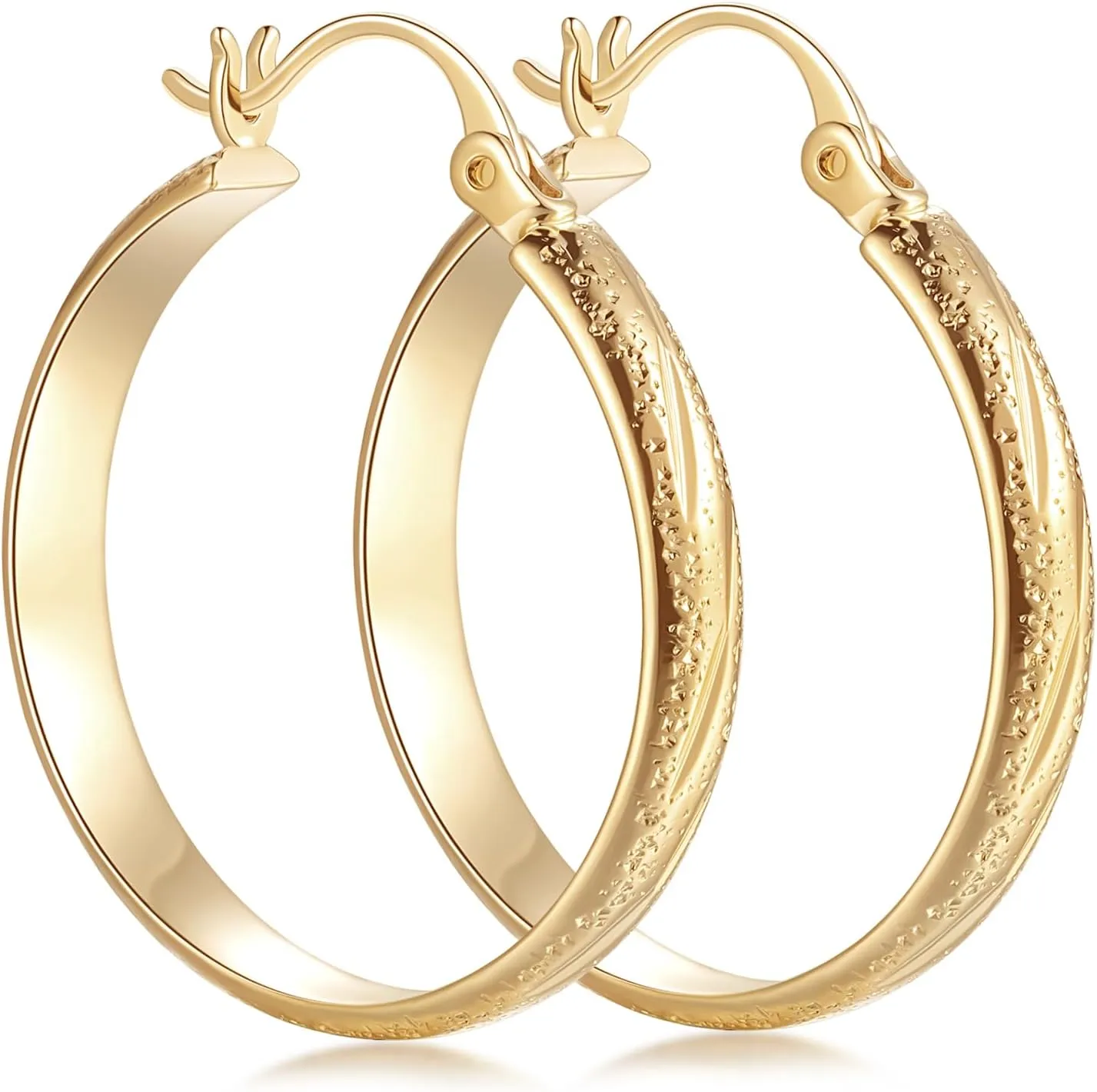 Gold Earrings 14k Gold Hoop Earrings for Women 14K Hoop Earring with Engraved Design Womens Hoops Earring 25MM