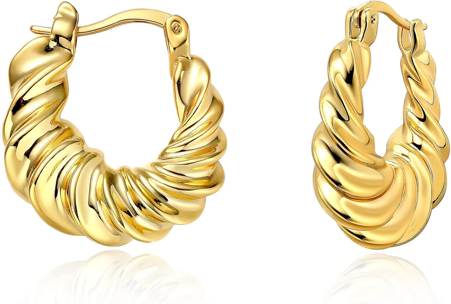 Gold Hoop Earrings 14K Gold Plated Huggie Hoops Twisted Croissant Earrings Small Hoop Earrings for Women Jewelry Gifts