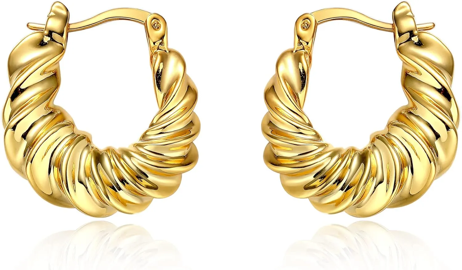 Gold Hoop Earrings 14K Gold Plated Huggie Hoops Twisted Croissant Earrings Small Hoop Earrings for Women Jewelry Gifts
