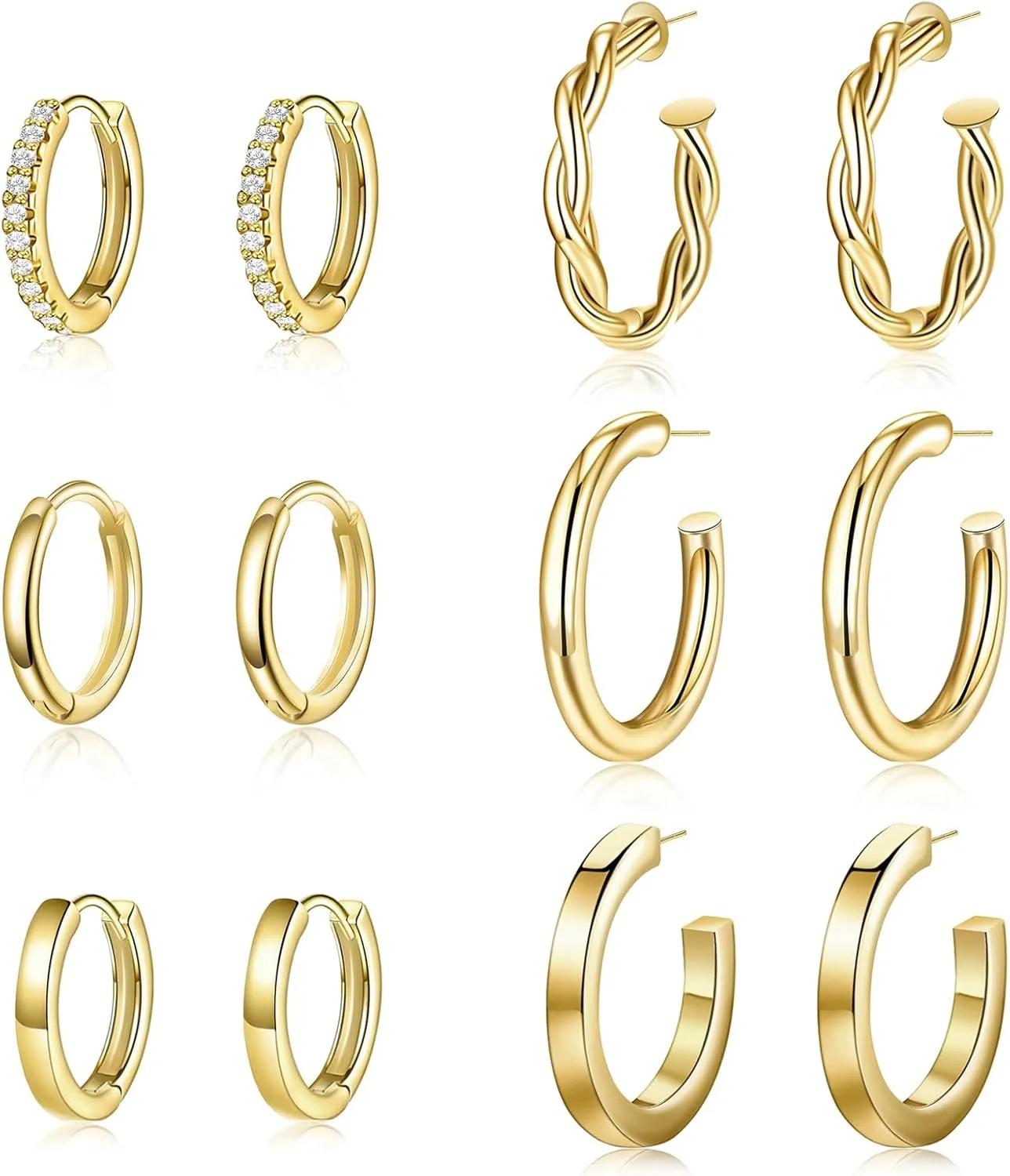 Gold Hoop Earrings for Women, Chunky Twisted Hoop Earrings 14K Gold Plated Huggie Hoop Earrings Lightweight Hoop Earrings Set for Women Gold Jewelry Gifts