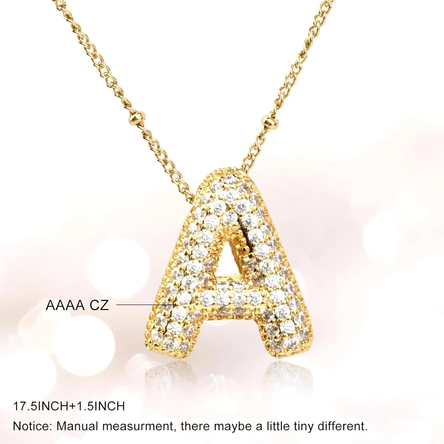 Gold Initial Letter Necklace for Women,Dainty Gold Plated Bubble Balloon Chunky Charm A-Z Pendant Choker Necklace Trendy Cute Personalized Monogram Name Necklace Gold Jewelry for Women Gift