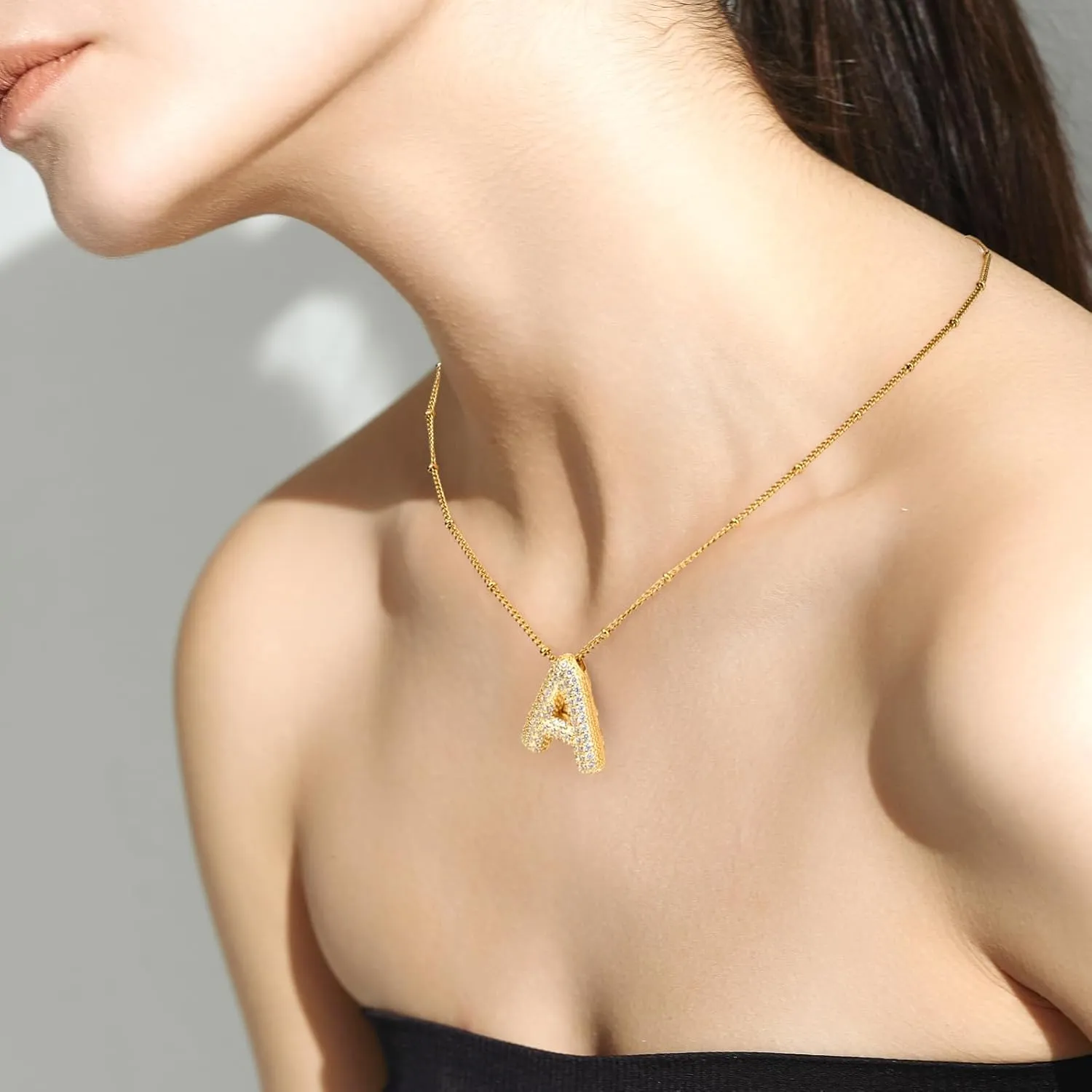 Gold Initial Letter Necklace for Women,Dainty Gold Plated Bubble Balloon Chunky Charm A-Z Pendant Choker Necklace Trendy Cute Personalized Monogram Name Necklace Gold Jewelry for Women Gift
