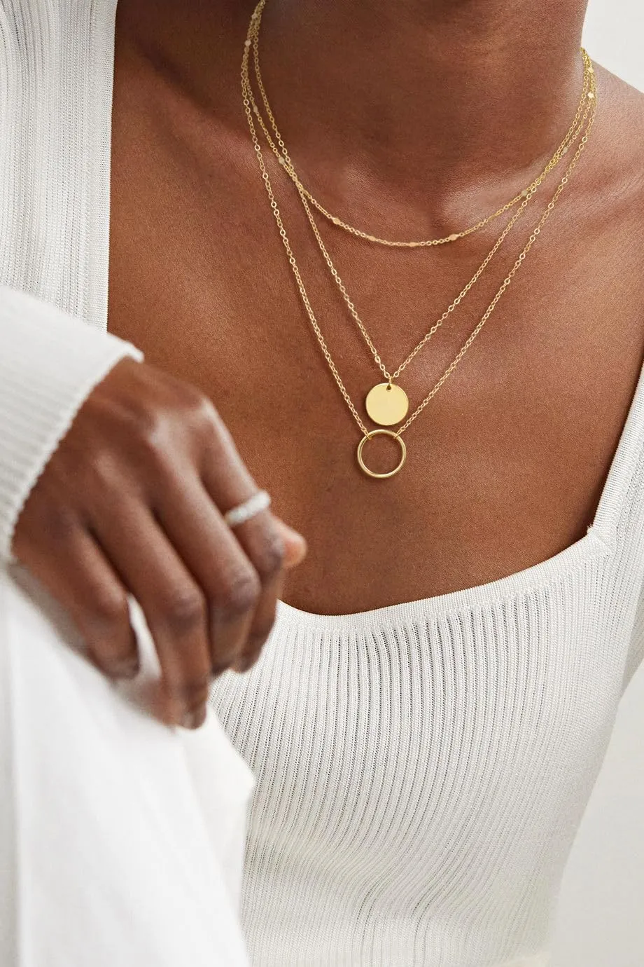 Gold Layered Necklace for Women,Dainty 14K Gold Plated Trendy Pendant Necklace Gold Jewelry for Women