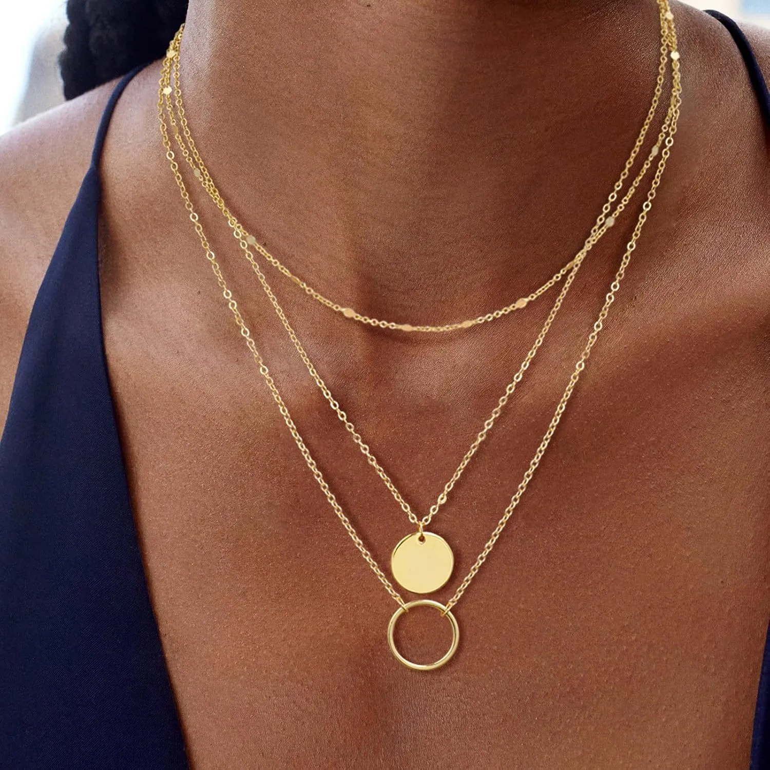 Gold Layered Necklace for Women,Dainty 14K Gold Plated Trendy Pendant Necklace Gold Jewelry for Women