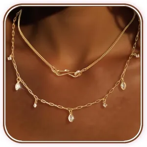 Gold Layered Necklaces for Women, 14K Gold Plated Charm Necklace Stack Snake Pendant Choker Layering Necklaces, CZ Diamond Cute Pendant Charm Necklace for Women