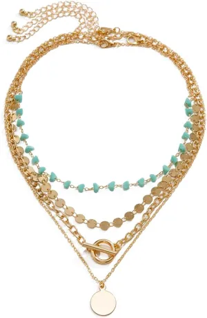 Gold Layered Necklaces for Women Boho Turquoise Stack Necklace Long Y Shape Western Necklaces Bohemian Coin Pendant Necklace For Country Concert Beach Jewelry Gift