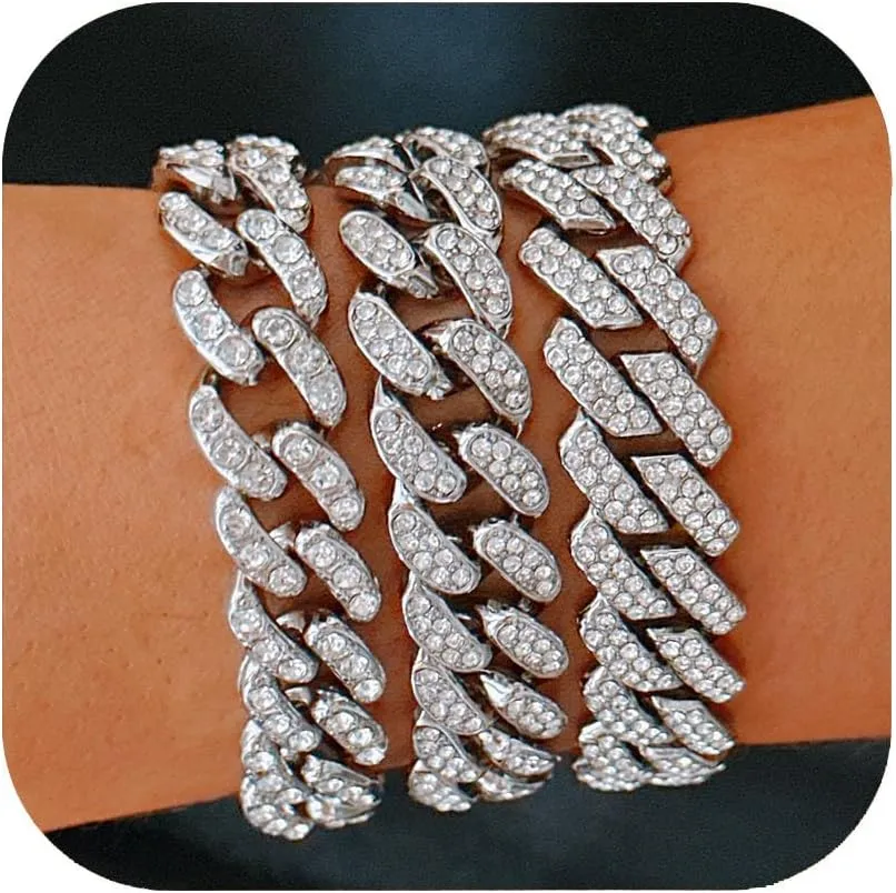 Gold Silver Ankle Bracelets for Women Cuban Link Anklets Plus Size Ankle Bracelet Layered Link Anklet Set Rhinestone Bling Anklets Gold Silver Jewelry for Women Gift Set