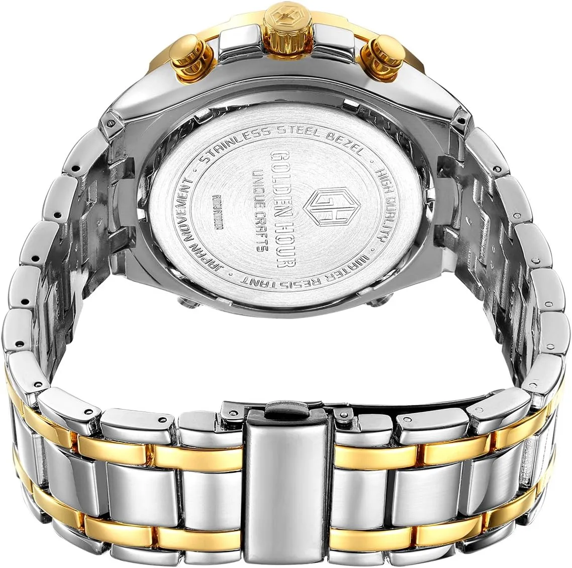 GOLDEN HOUR Luxury Stainless Steel Analog Digital Watches for Men Male Outdoor Sport Waterproof Big Heavy Wristwatch