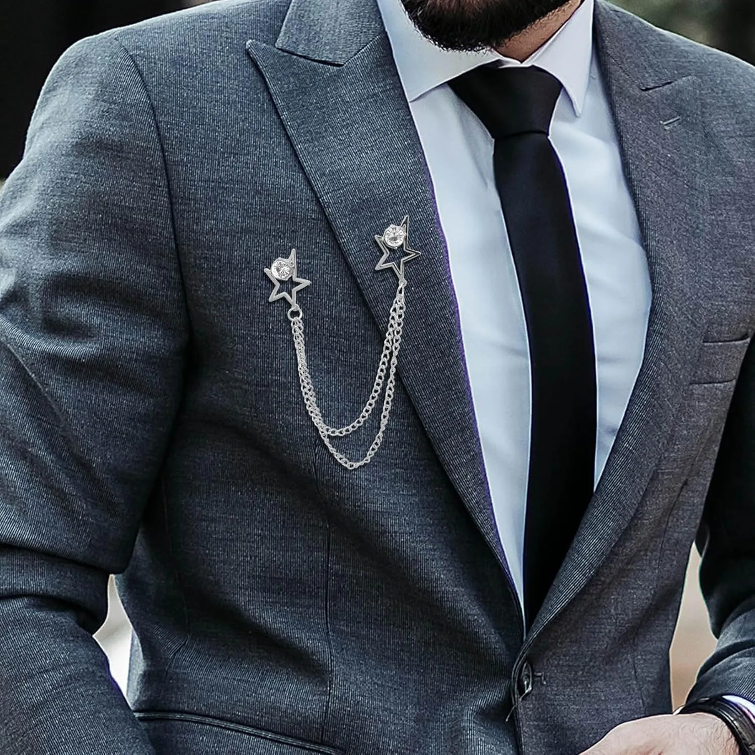 Gold/Silver Crystal Star Crown Brooch Lapel Pin for Men Rhinestone With Hanging Chain Brooch for Men Suit Fashion Tuxedo Tie Hat Scarf Collar Pins for Men Women Gifts