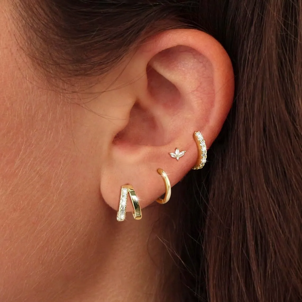 Gold/Silver Small Hoop Earrings Set for Women,14K Gold/Silver Plated Hypoallergenic Small Chunky Huggie Double Hoop Earrings For Women,Stud Earrings,Gold Pearl Dangle Hoop Earrings Set Jewelry For Gifts