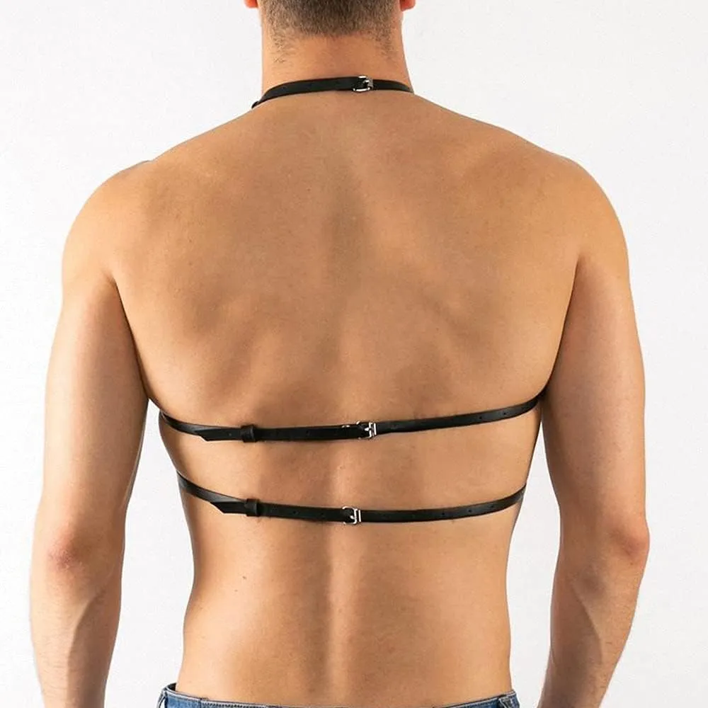Goobester Black Harness Mens Leather Adjustable Belt Bondage Costume Strap