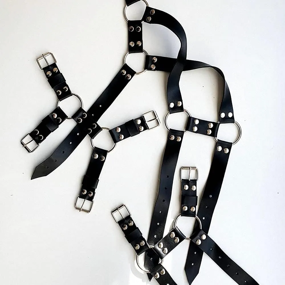Goobester Black Leather Harness Men Chest Punk Body Bondage Costume Club Straps Top