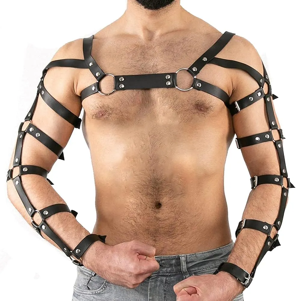 Goobester Leather Harness Belt Man Tops Chest Body Bondage Adjustable Punk Rave Costumes