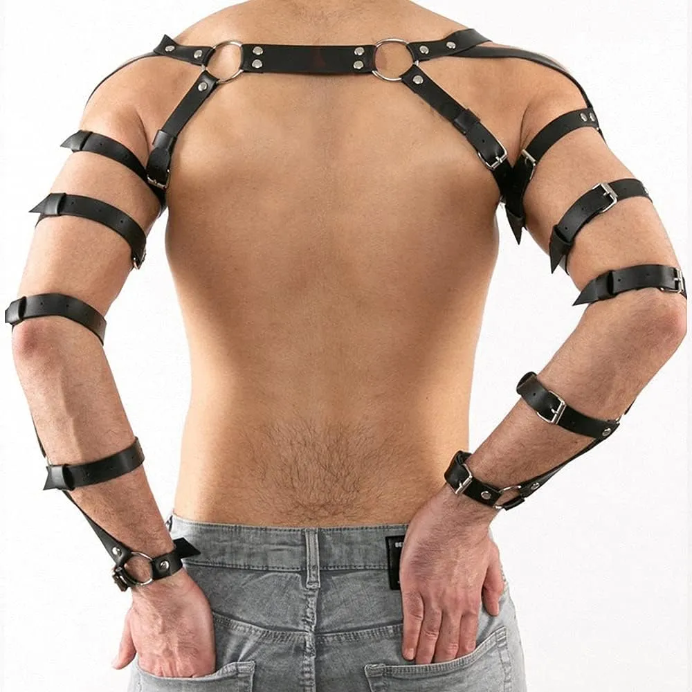 Goobester Leather Harness Belt Man Tops Chest Body Bondage Adjustable Punk Rave Costumes