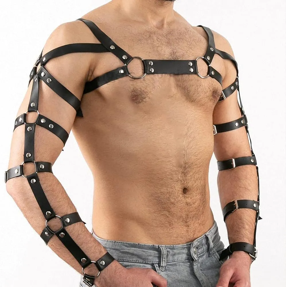 Goobester Leather Harness Belt Man Tops Chest Body Bondage Adjustable Punk Rave Costumes