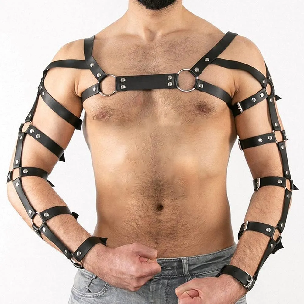Goobester Leather Harness Belt Man Tops Chest Body Bondage Adjustable Punk Rave Costumes