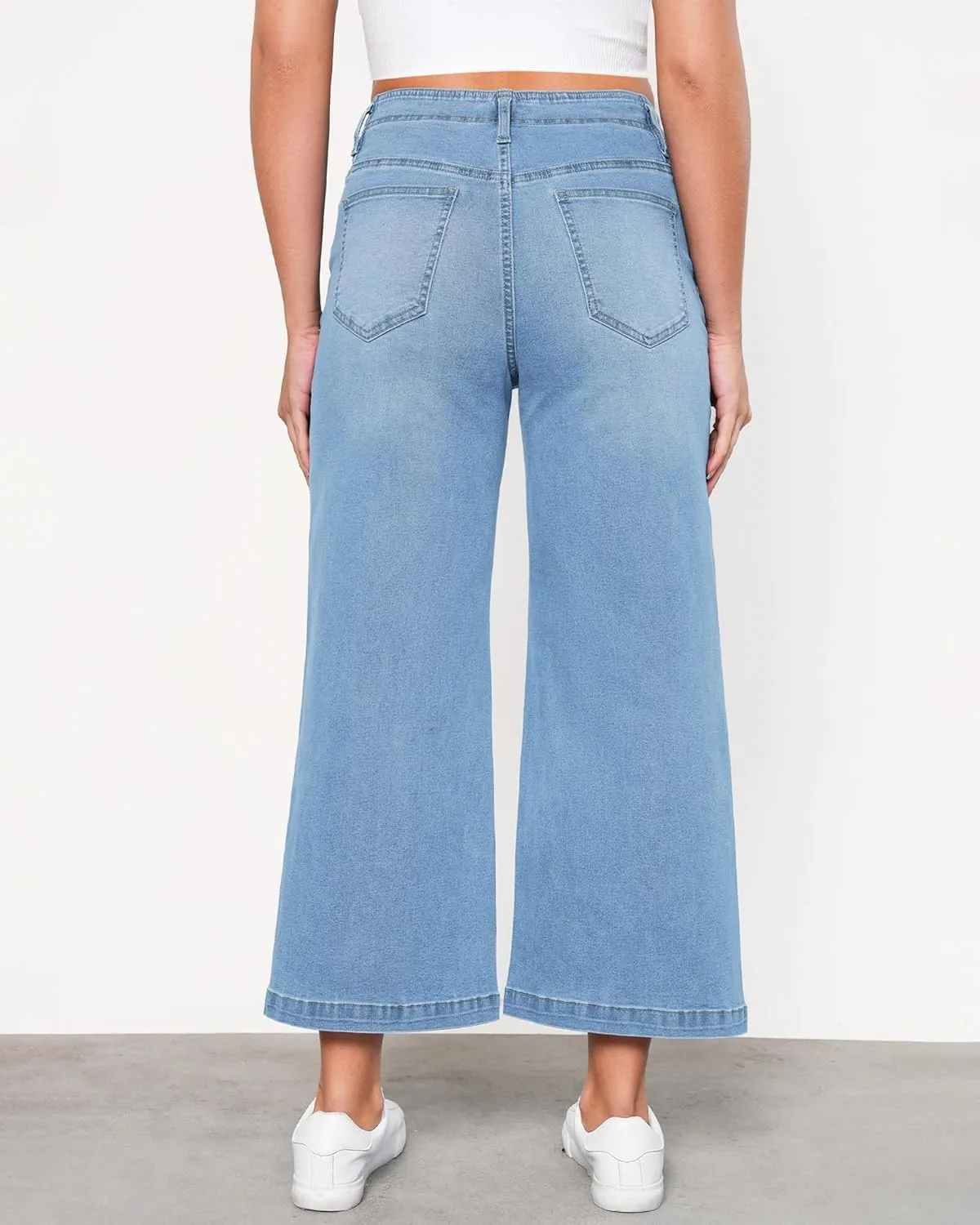 GRAPENT Wide Leg Jeans Woman Trendy Cropped High Waisted Front Seam Casual Stretchy Denim Trouser Jeans with Pockets